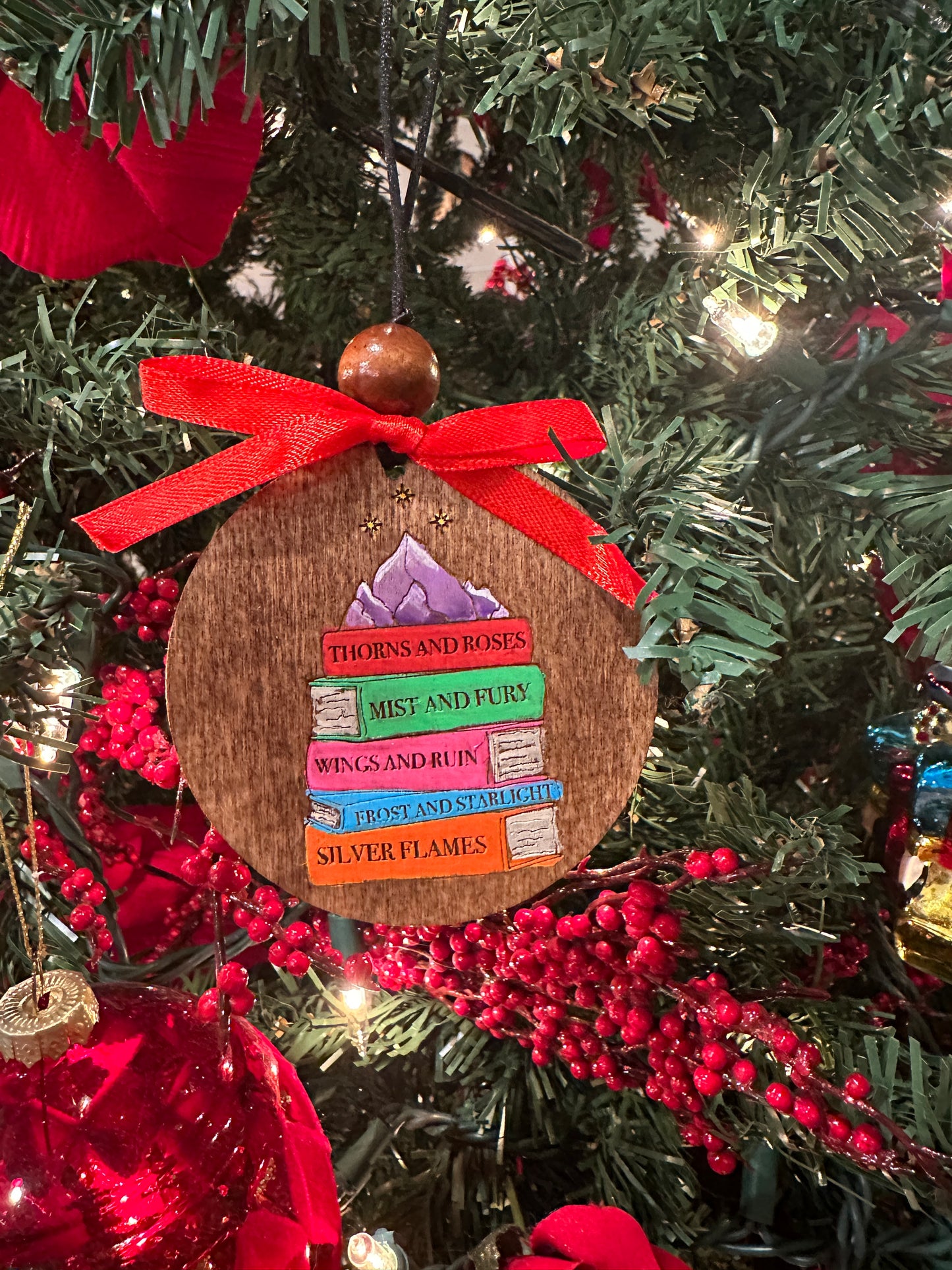 Ornament: Books (acotar) Hand Painted Wood Disc/Ornament