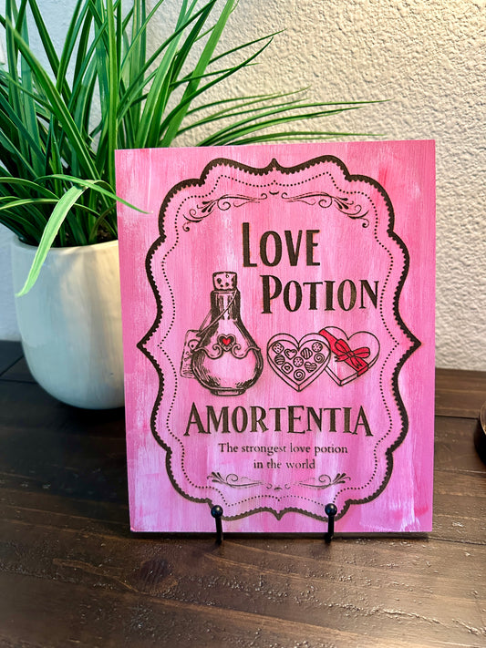 Love Potion tabletop sign with stand