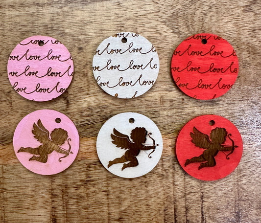 Valentine's Cupid & Love Wood Discs (add to your keychain for a unique look)